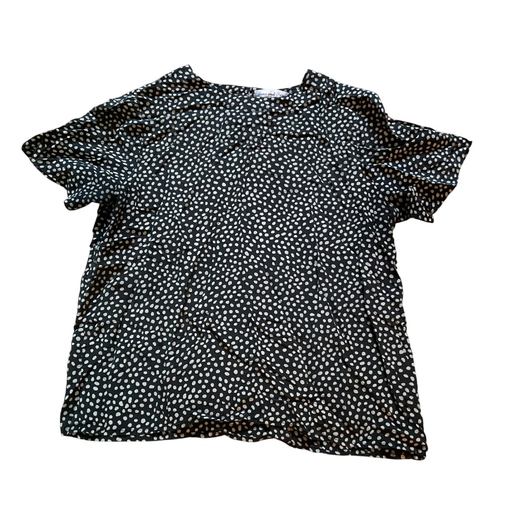 Anna and Frank Black White Polka Dot 100% Silk Short Sleeve Blouse Medium